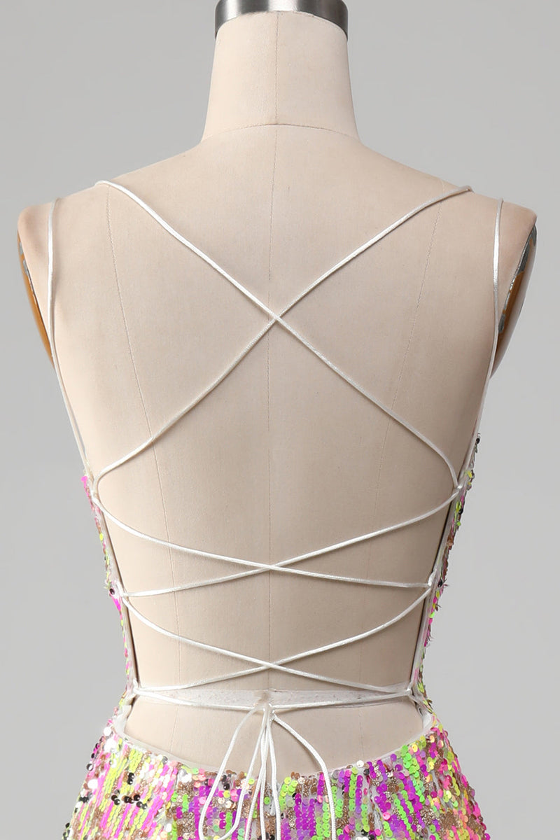 Laden Sie das Bild in den Galerie-Viewer, Pink glitzerndes Meerjungfrauen Ballkleid mit Schlitz