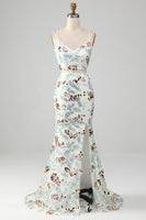 Laden Sie das Bild in den Galerie-Viewer, Weißes zweiteiliges glitzerndes Meerjungfrauen Ballkleid mit Schlitz