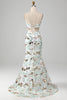 Laden Sie das Bild in den Galerie-Viewer, Weißes zweiteiliges glitzerndes Meerjungfrauen Ballkleid mit Schlitz