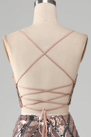 Laden Sie das Bild in den Galerie-Viewer, Glitzerndes zweiteiliges Etuikleid für den Abschlussball mit Fransen