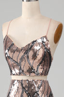 Laden Sie das Bild in den Galerie-Viewer, Glitzerndes zweiteiliges Etuikleid für den Abschlussball mit Fransen