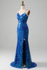 Laden Sie das Bild in den Galerie-Viewer, Königsblaues Meerjungfrauen glitzerndes Ballkleid mit Schlitz