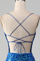 Laden Sie das Bild in den Galerie-Viewer, Königsblaues Meerjungfrauen glitzerndes Ballkleid mit Schlitz