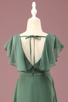 Laden Sie das Bild in den Galerie-Viewer, A-Linie Eukalyptus Chiffon Langer Flügelärmel Junior Brautjungfernkleid