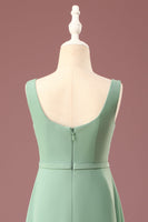 Laden Sie das Bild in den Galerie-Viewer, Matcha Eckiger Hals ärmelloses A-Linie Chiffon Maxi Junior Brautjungfernkleid