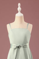 Laden Sie das Bild in den Galerie-Viewer, Matcha A-Linie Satin Spaghetti Träger Langes Junior Brautjungfer Kleid