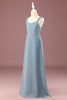 Laden Sie das Bild in den Galerie-Viewer, Graublau Chiffon A-Linie V-Ausschnitt Junior Brautjungfernkleid