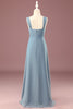 Laden Sie das Bild in den Galerie-Viewer, Graublau Chiffon A-Linie V-Ausschnitt Junior Brautjungfernkleid