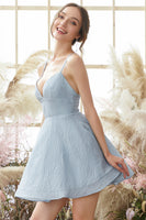 Laden Sie das Bild in den Galerie-Viewer, Spaghettiträger Blaues Abiballkleid