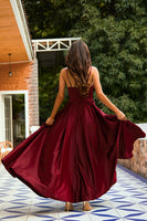 Laden Sie das Bild in den Galerie-Viewer, Langes  Burgundy Satin Kleid