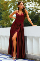 Laden Sie das Bild in den Galerie-Viewer, Langes  Burgundy Satin Kleid