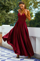Laden Sie das Bild in den Galerie-Viewer, Langes  Burgundy Satin Kleid