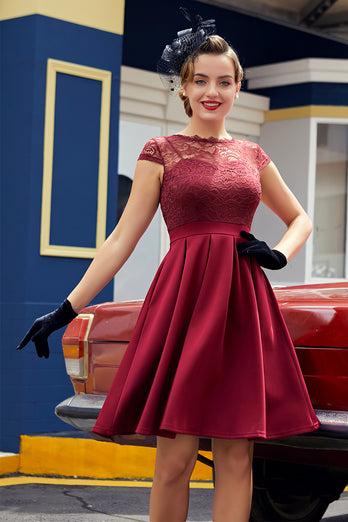Burgundy Retro 1950er Kleid mit Spitze