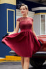 Laden Sie das Bild in den Galerie-Viewer, Burgundy Retro 1950er Kleid mit Spitze