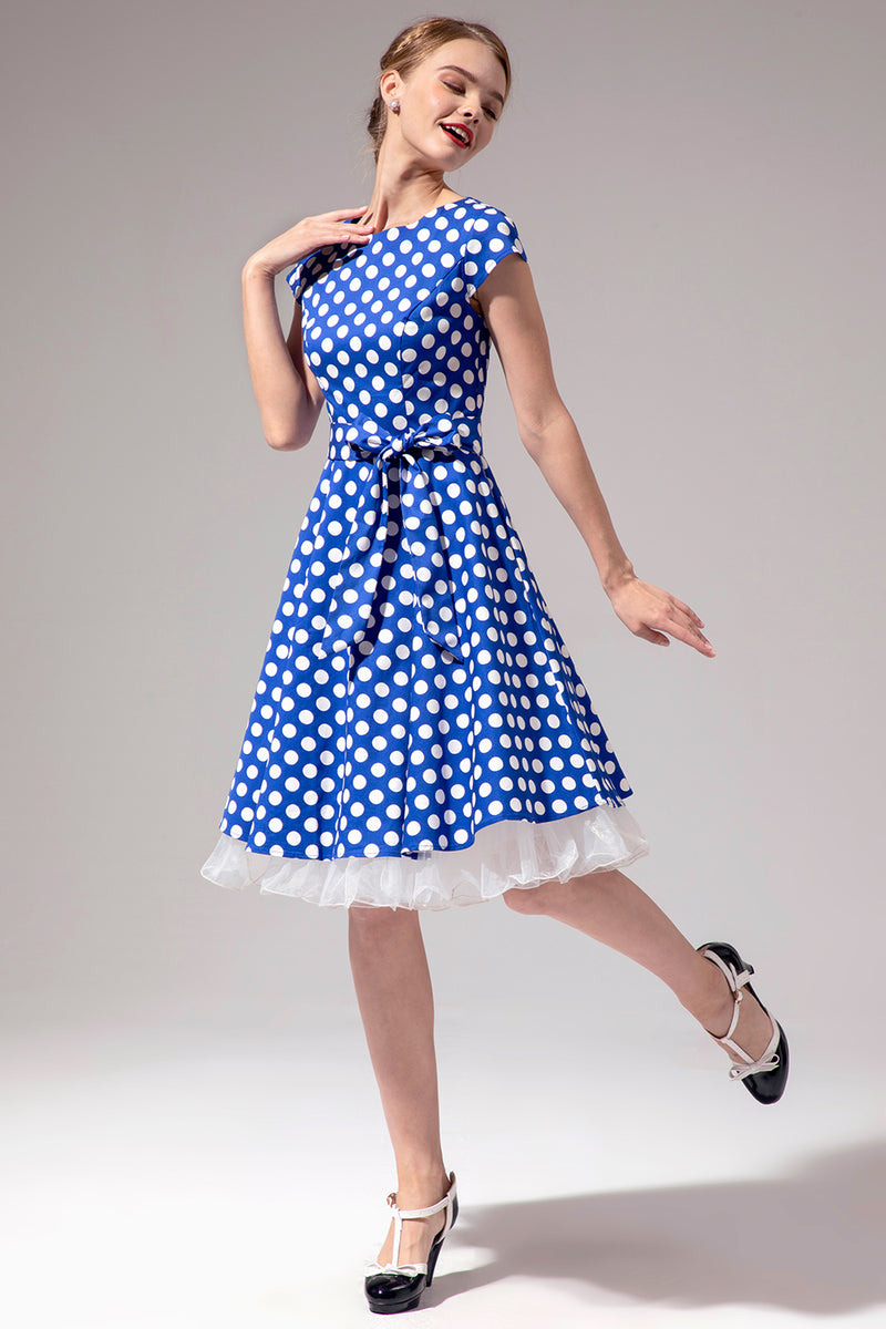 Laden Sie das Bild in den Galerie-Viewer, Königsblaues Polka Dots Kleid