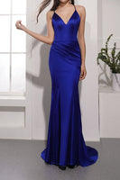 Laden Sie das Bild in den Galerie-Viewer, Königsblau Satin Abendkleid