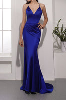 Laden Sie das Bild in den Galerie-Viewer, Königsblau Satin Abendkleid