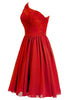 Laden Sie das Bild in den Galerie-Viewer, Eine Schulter Rotes Hochzeitsgast Kleid mit Spitze