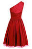 Laden Sie das Bild in den Galerie-Viewer, Eine Schulter Rotes Hochzeitsgast Kleid mit Spitze