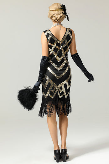 Pailletten 1920er Fransen Flapper Kleid