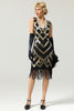 Laden Sie das Bild in den Galerie-Viewer, Pailletten 1920er Fransen Flapper Kleid