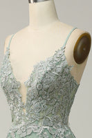 Laden Sie das Bild in den Galerie-Viewer, A Linie Spaghettiträger Grünes Langes Ballkleid mit Schnürung