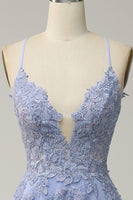 Laden Sie das Bild in den Galerie-Viewer, A-Linie V-Ausschnitt Spaghettiträger Langes Ballkleid mit Schnürung Helllila