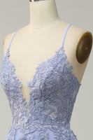 Laden Sie das Bild in den Galerie-Viewer, A-Linie V-Ausschnitt Spaghettiträger Langes Ballkleid mit Schnürung Helllila