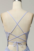 Laden Sie das Bild in den Galerie-Viewer, A-Linie V-Ausschnitt Spaghettiträger Langes Ballkleid mit Schnürung Helllila