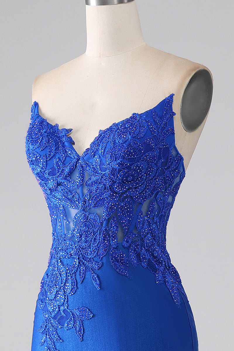 Laden Sie das Bild in den Galerie-Viewer, Langes Königsblaues Meerjungfrauen Kleid mit Perlen und Applikationen
