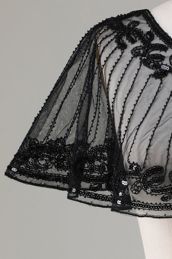 Schwarzer Umhang mit Perlen glitzer aus den 1920er Jahren für Damen
