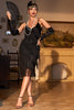Laden Sie das Bild in den Galerie-Viewer, Schwarzes Roaring 20s Gatsby Fransen Flapper Kleid