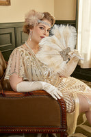 Laden Sie das Bild in den Galerie-Viewer, Elfenbeinperlen 1920er Jahre Fächer mit Federn