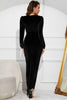 Laden Sie das Bild in den Galerie-Viewer, Schwarzes glitzerndes Partykleid mit quadratischem Ausschnitt und langem Schlitz