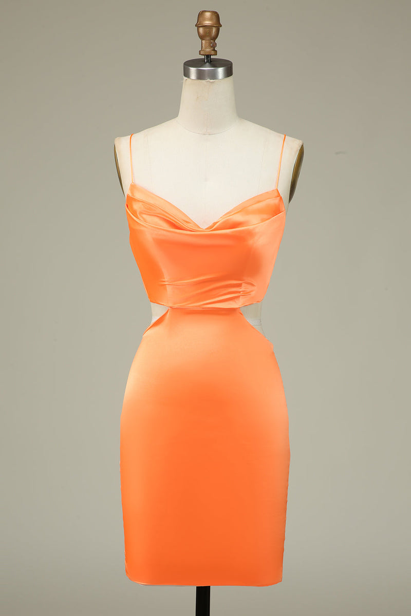 Laden Sie das Bild in den Galerie-Viewer, Bodycon Orange Spaghettiträger Abiballkleid