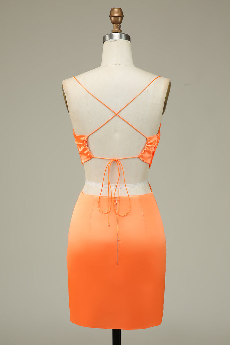 Laden Sie das Bild in den Galerie-Viewer, Bodycon Orange Spaghettiträger Abiballkleid