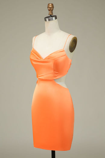 Bodycon Orange Spaghettiträger Abiballkleid