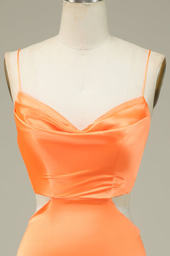 Bodycon Orange Spaghettiträger Abiballkleid