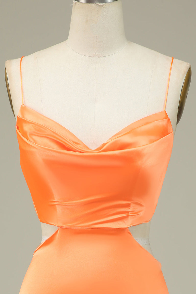 Laden Sie das Bild in den Galerie-Viewer, Bodycon Orange Spaghettiträger Abiballkleid