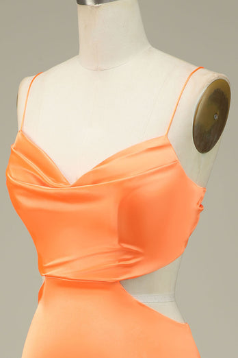 Bodycon Orange Spaghettiträger Abiballkleid