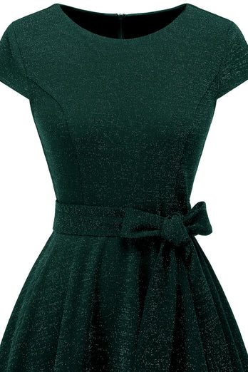 Dunkelgrünes Vintage 1950er Jahre Kleid mit Schärpe