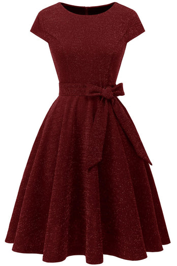 Dunkelgrünes Vintage 1950er Jahre Kleid mit Schärpe
