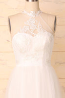 Laden Sie das Bild in den Galerie-Viewer, Hoher Hals Weißes Kleid