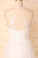 Laden Sie das Bild in den Galerie-Viewer, Hoher Hals Weißes Kleid