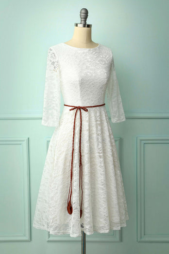 Weißes Spitze Midi Kleid