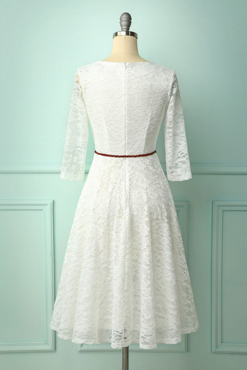 Laden Sie das Bild in den Galerie-Viewer, Weißes Spitze Midi Kleid