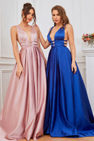 Laden Sie das Bild in den Galerie-Viewer, Blush Satin langes Ballkleid