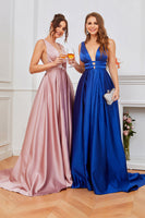 Laden Sie das Bild in den Galerie-Viewer, Blush Satin langes Ballkleid