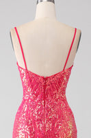 Laden Sie das Bild in den Galerie-Viewer, Funkelndes Mermaid Fuchsia Ballkleid mit Pailletten