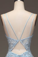 Laden Sie das Bild in den Galerie-Viewer, Blaues Tüll Meerjungfrauen Ballkleid mit Perlen